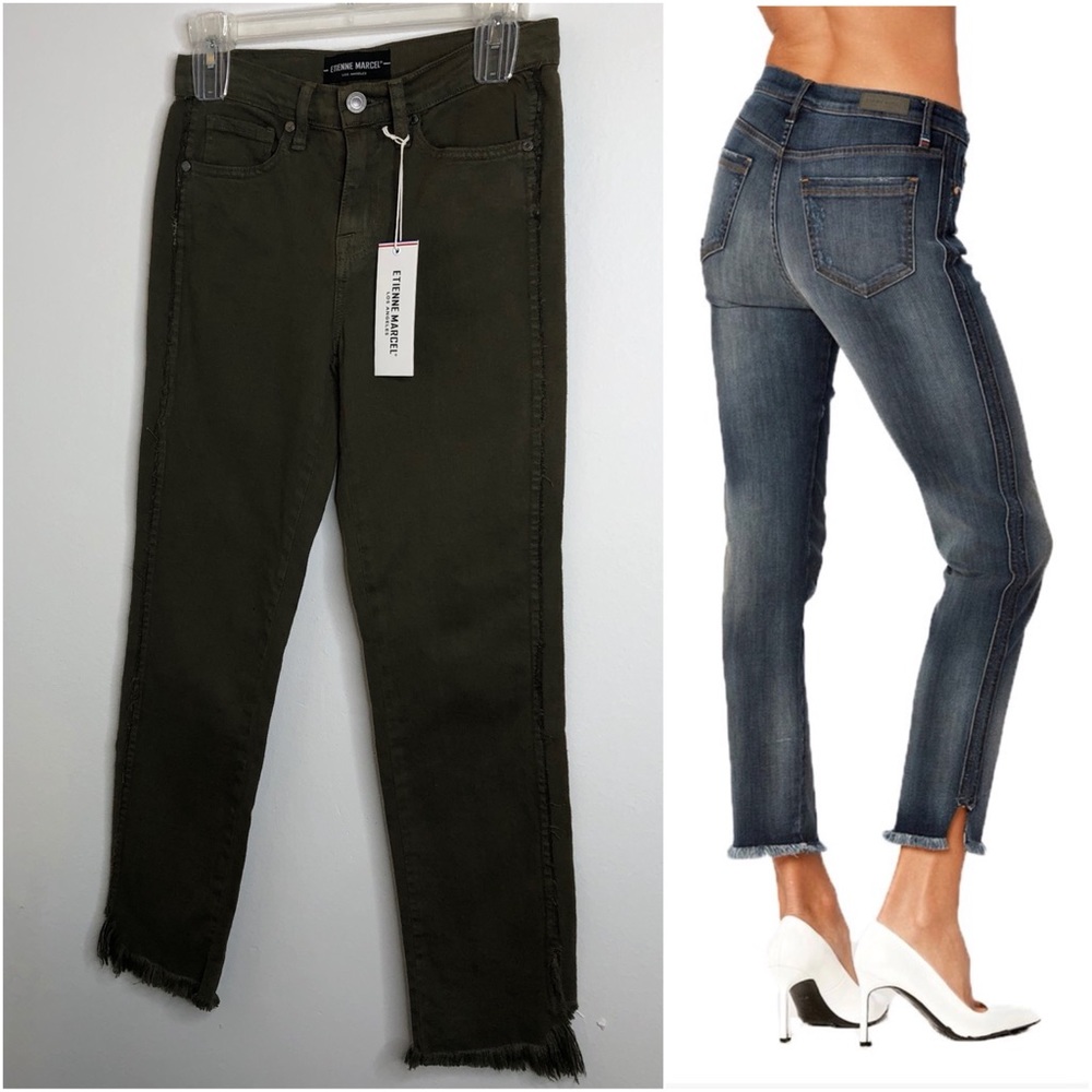 ETIENNE MARCEL Olive High Rise Fray Hem Skinny Jean Size 24 NWT